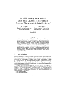 CARESS Working Paper #00-16 Belief-Based Equilibria in the Repeated