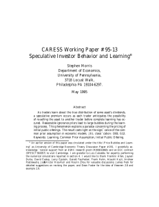CARESS Working Paper #95-13 Speculative Investor Behavior and Learning
