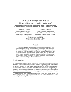 CARESS Working Paper #95-01 Financial Innovation and Expectations :