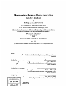 Microstructured Tungsten  Thermophotovoltaic Selective  Emitters Natalija (Zorana) Jovanovik