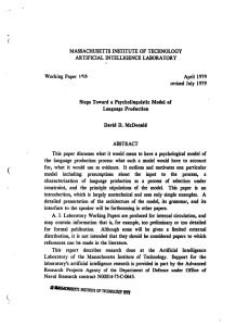 MASSACHUSETTS  INSTITUTE INTELLIGENCE Working  Paper  V93 1979