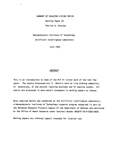 SELECTED VISION TOPICS 30 Patrick H. Winston Massachusetts, Institute of Technology