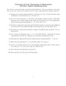 University of Utah, Department of Mathematics Fall 2012, Algebra Qualifying Exam