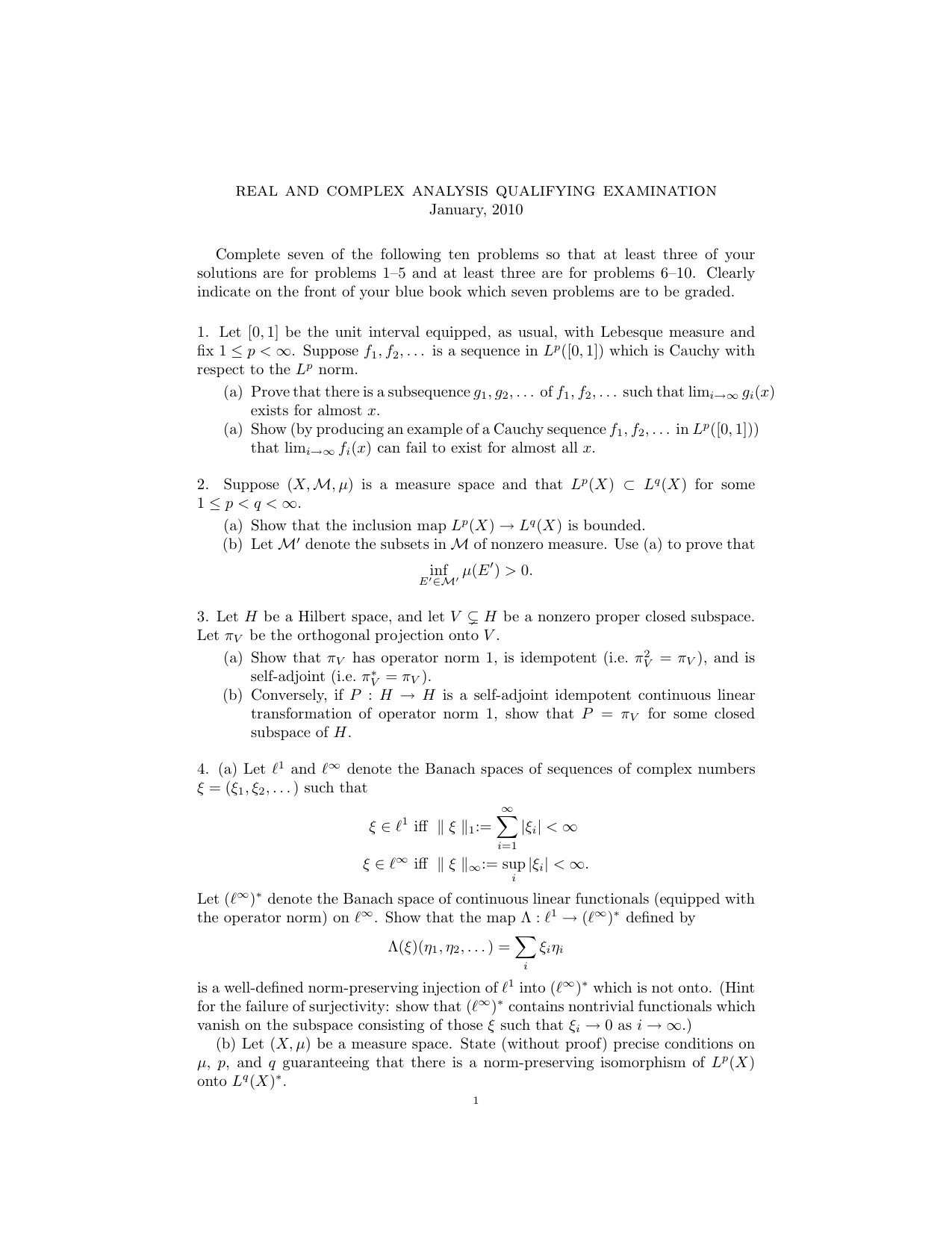 Real And Complex Analysis Qualifying Examination