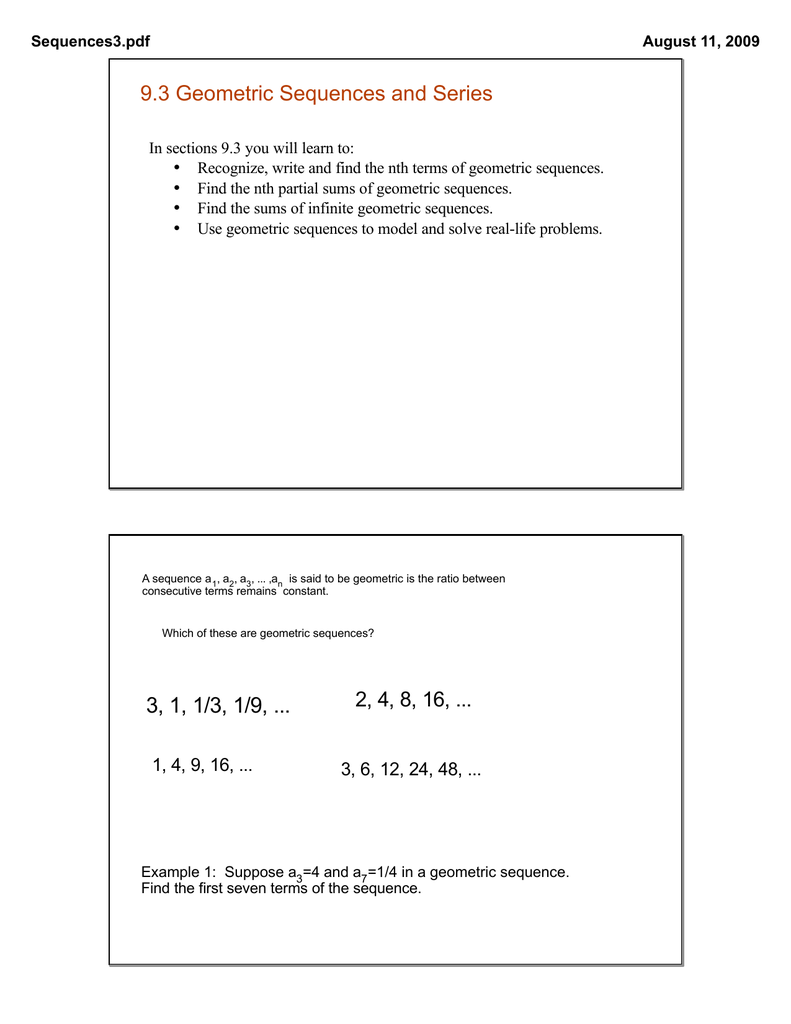 sum of geometric sequence Regarding Geometric Sequence And Series Worksheet
