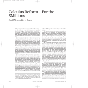 Calculus Reform—For the $Millions David Klein and Jerry Rosen