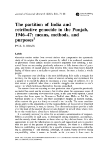 The partition of India and retributive genocide in the Punjab, purposes