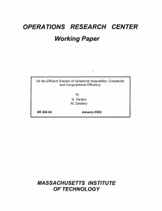 CENTER OPERA  TIONS RESEARCH Working Paper MA SSA CHUSETTS INS TITUTE