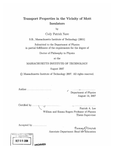 Transport Properties  in  the  Vicinity  of ... Insulators Cody  Patrick  Nave