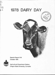 1978 DAIRY DAY Special Report 518 October 1978 Agricultural Experiment Station