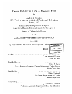 Plasma  Stability  in  a  Dipole ... M.S. N. 1997
