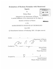 Evaluation  of  Boolean  Formulas  with ... Inputs Bohua  Zhan