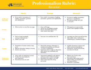 Professionalism Rubric: Resume Novice Average