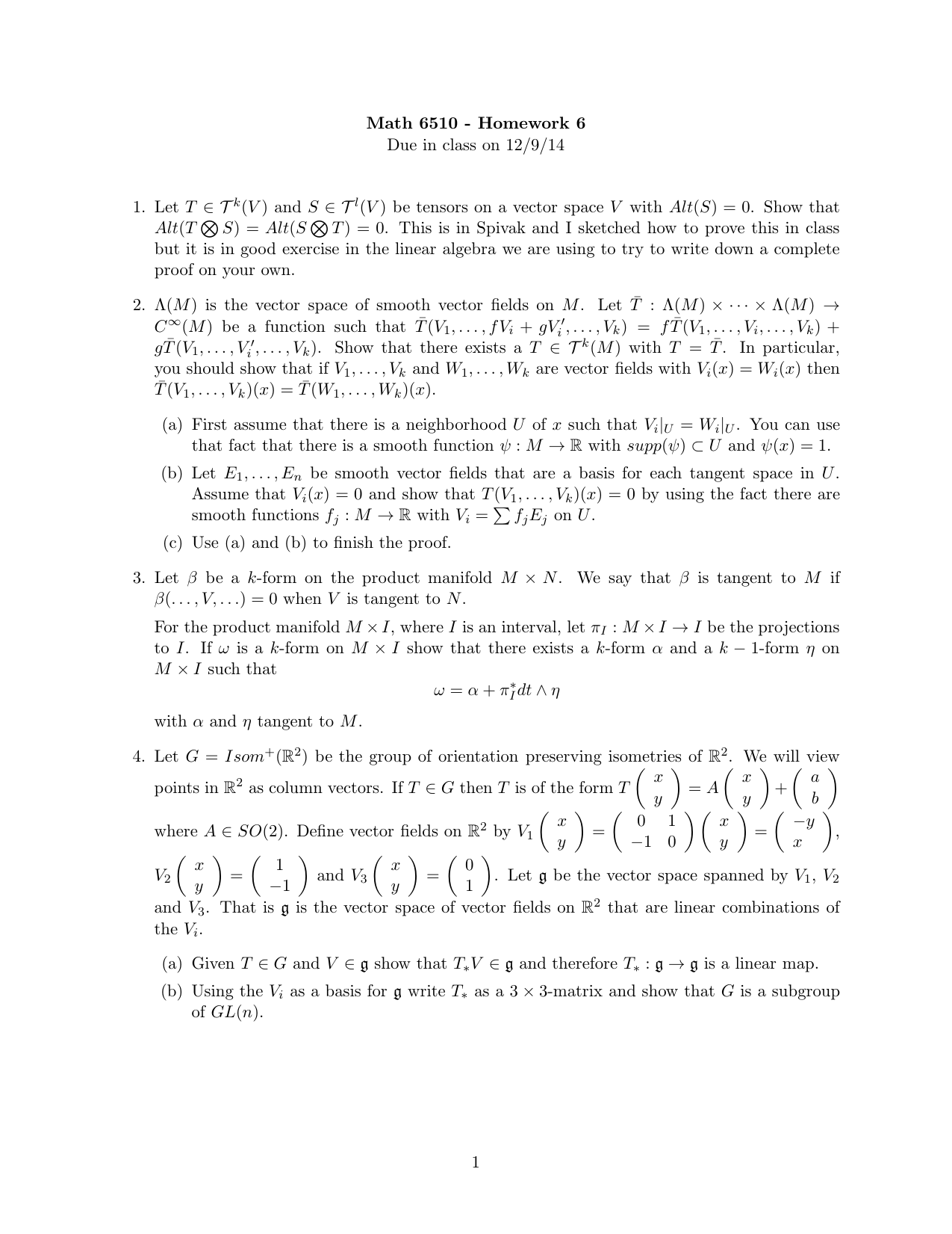 Math 6510 Homework 6 Due In Class On 12 9 14