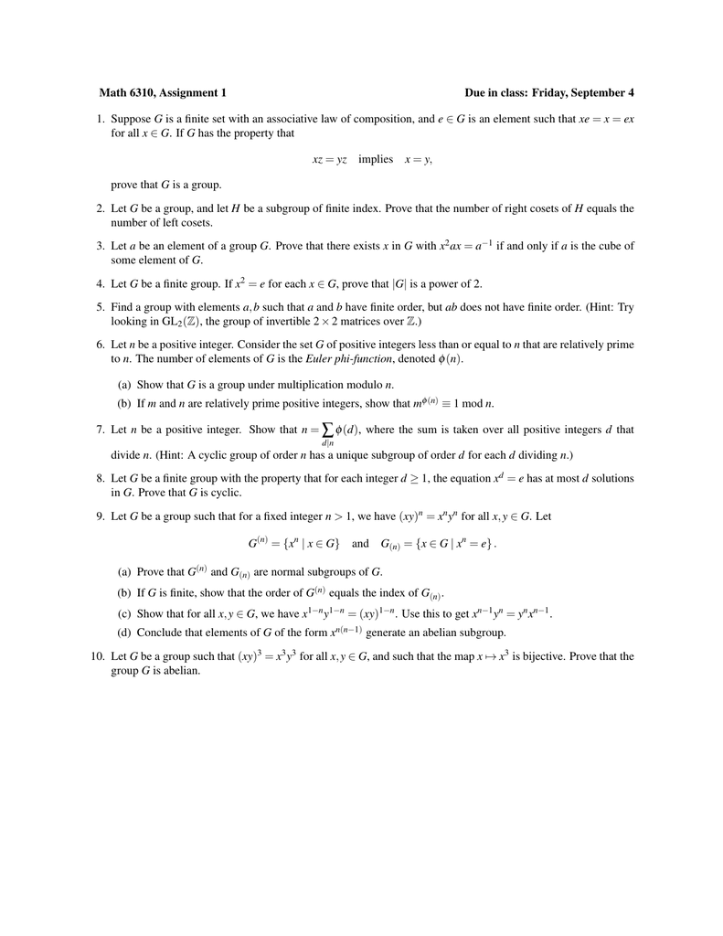 Math 6310 Assignment 1 Due In Class Friday September 4