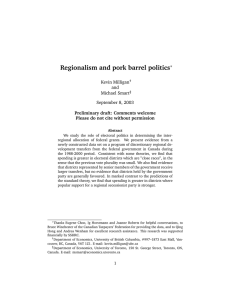 Regionalism and pork barrel politics ∗ Kevin Milligan and