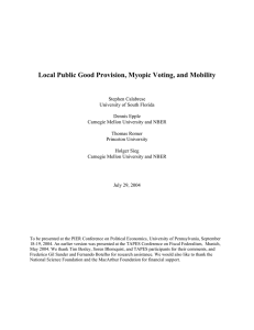 Local Public Good Provision, Myopic Voting, and Mobility