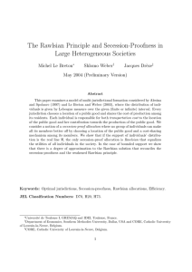 The Rawlsian Principle and Secession-Proofness in Large Heterogeneous Societies Michel Le Breton