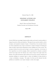 Research Paper No. 1909 STRATEGIC ACTIVISM AND NONMARKET STRATEGY