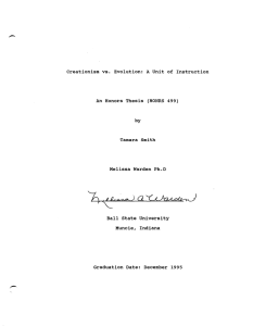 creationism  vs.  Evolution:  A  Unit ... An  Honors  Thesis  (HONRS  499) by