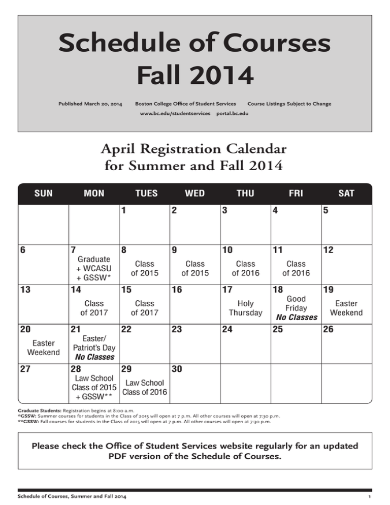 Schedule of Courses Fall 2014