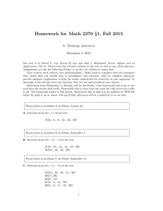 Homework for Math 2270 §1, Fall 2015 A. Treibergs, Instructor
