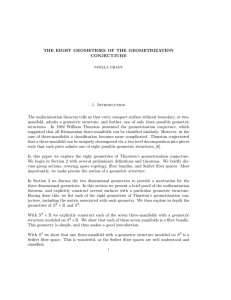 THE EIGHT GEOMETRIES OF THE GEOMETRIZATION CONJECTJURE 1. Introduction