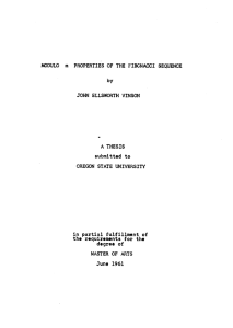 MODULO m PROPERTIES OF THE FIBONACCI SEQUENCE JOHN ELLSWORTH VINSON OREGON STATE UNIVERSITY
