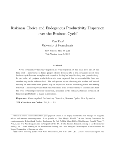 Riskiness Choice and Endogenous Productivity Dispersion over the Business Cycle Can Tian