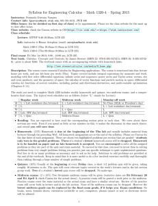 Syllabus for Engineering Calculus – Math 1320-4 – Spring 2015