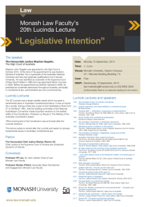 “Legislative Intention” Monash Law Faculty’s 20th Lucinda Lecture Law