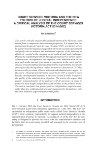 COURT SERVICES VICTORIA AND THE NEW POLITICS OF JUDICIAL INDEPENDENCE: COURT SERVICES