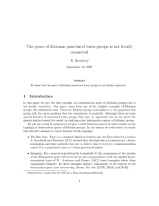 The space of Kleinian punctured torus groups is not locally connected 1 Introduction