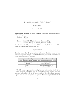 Formal Systems II: Godel's Proof Mathematical meaning in formal systems. LT L