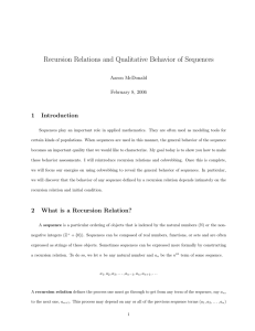 Recursion Relations and Qualitative Behavior of Sequences 1 Introduction Aaron McDonald