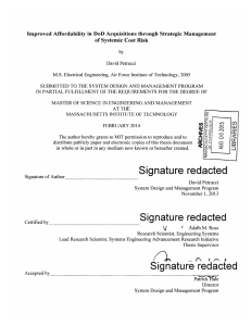 Improved  Affordability  in  DoD  Acquisitions ... of Systemic  Cost Risk by
