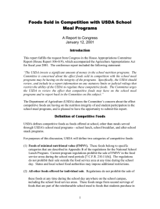 Foods Sold in Competition with USDA School Meal Programs January 12, 2001