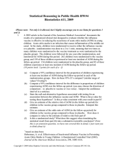 Statistical Reasoning in Public Health HW#4 Biostatistics 611, 2009