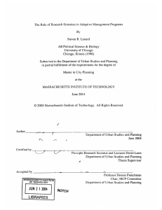 The Role of Research  Scientists  in  Adaptive ... Steven  R.  Lenard &amp; University  of Chicago