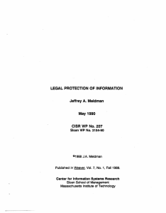 LEGAL  PROTECTION  OF  INFORMATION Jeffrey A.  Meldman
