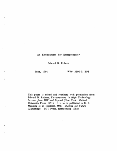 An  Environment  For  Entrepreneurs* June,  1991