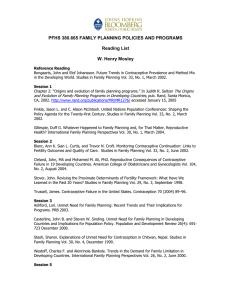 PFHS 380.665 FAMILY PLANNING POLICIES AND PROGRAMS Reading List W. Henry Mosley