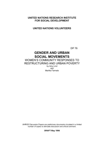 GENDER AND URBAN SOCIAL MOVEMENTS WOMEN’S COMMUNITY RESPONSES TO RESTRUCTURING AND URBAN POVERTY