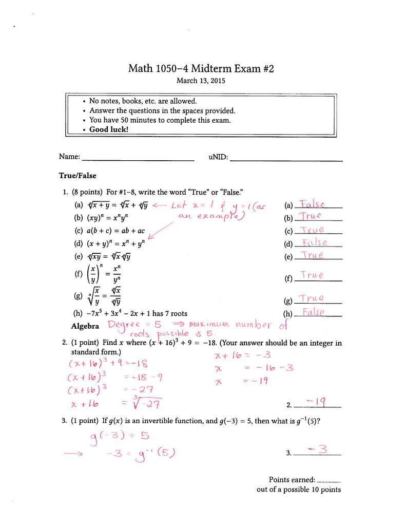 Math 1050 4 Midterm Exam 2