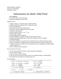 Information for Math 1060 Final