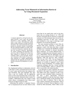 Addressing Term Mismatch in Information Retrieval by Using Document Expansion