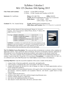 Syllabus: Calculus I MA 125 (Section 104) Spring 2015