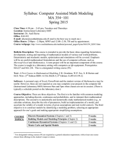 Syllabus: Computer Assisted Math Modeling MA 354−101 Spring 2015
