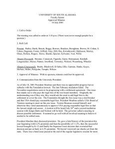UNIVERSITY OF SOUTH ALABAMA Faculty Senate Approved Minutes 18 July 2001