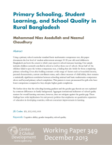 Primary Schooling, Student Learning, and School Quality in Rural Bangladesh